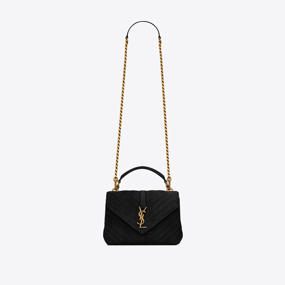 YSL College Medium Chain Bag In Quilted Suede 600279 1U807 1000: Image 1