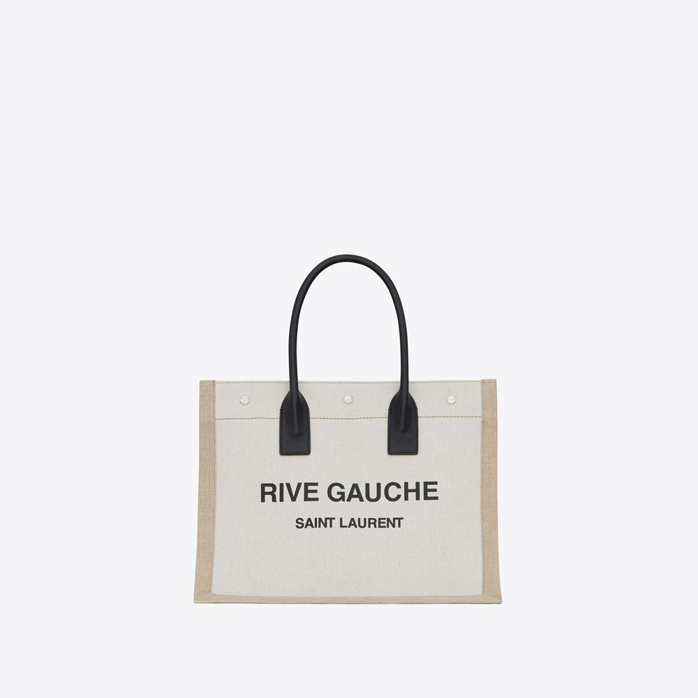 YSL Rive Gauche Small Tote Bag In Linen Leather 617481 FAABR 9054: Image 1
