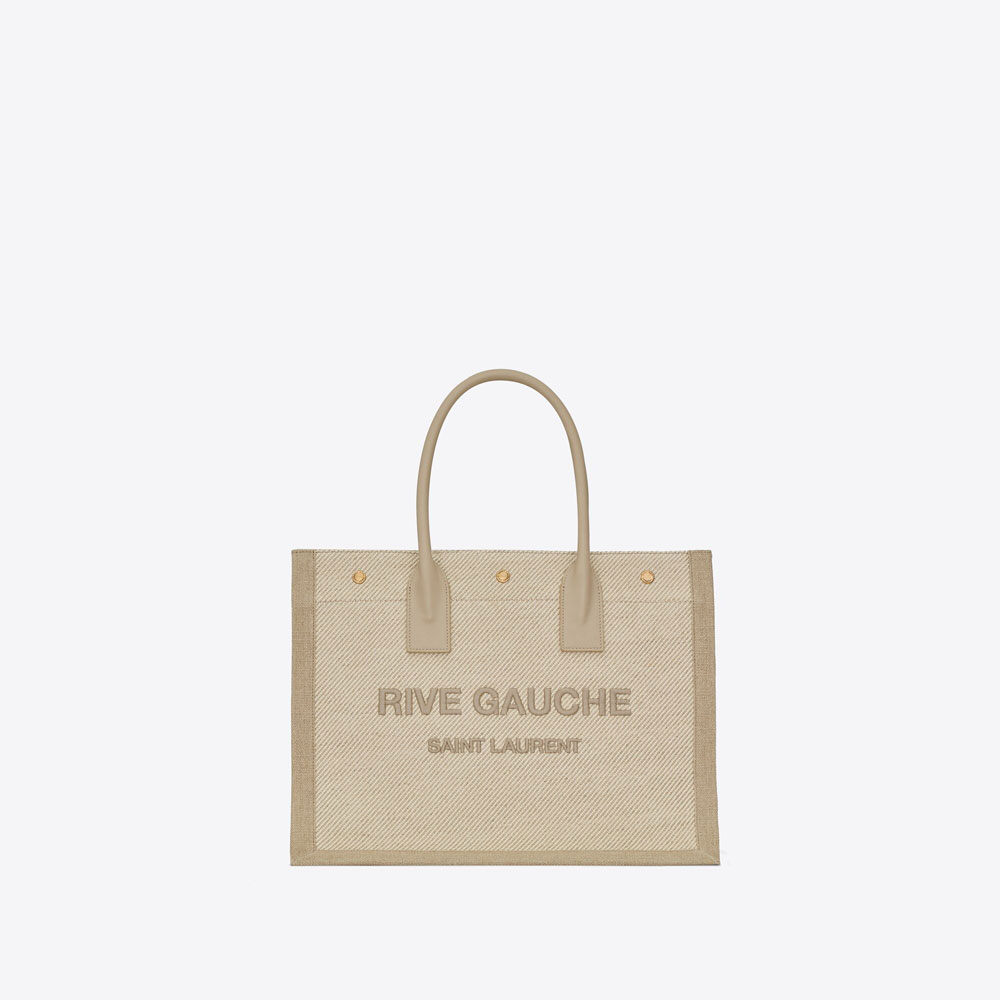 YSL Rive Gauche Small Tote Bag In Linen Leather 617481 FAADJ 9784: Image 1