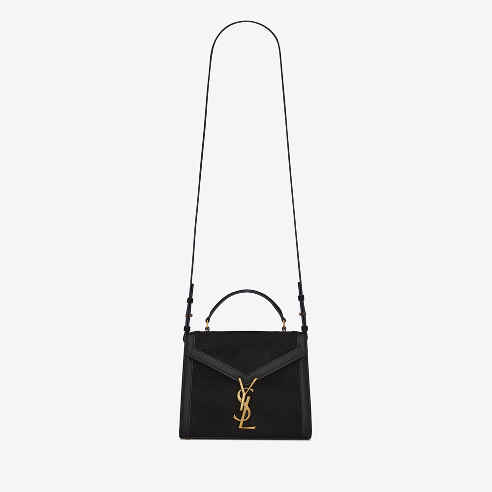 YSL Cassandra Mini Top Handle Bag In Canvas Smooth 623930 HZD2J 1000: Image 1