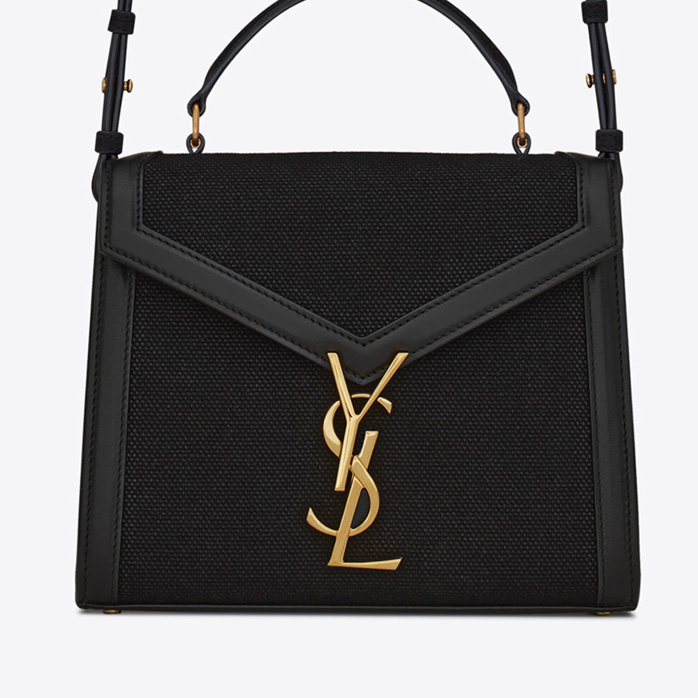 YSL Cassandra Mini Top Handle Bag In Canvas Smooth 623930 HZD2J 1000: Image 2