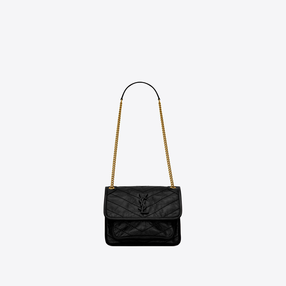 YSL Niki Baby Chain Bag In Crinkled Vintage Leather 633160 0EN07 1000: Image 1