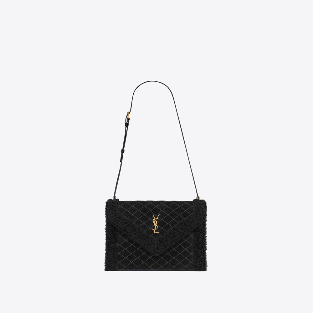 YSL Gaby Satchel In Quilted Suede And Shearling 695503 AAA72 1000: Image 1