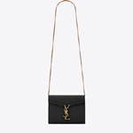 YSL Cassandra Chain Wallet In Grain De Poudre Leather 635023 BOWAW 1000