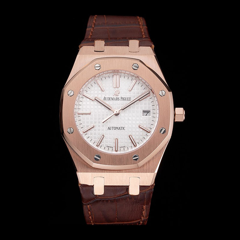 Swiss Audemars Piguet Royal Oak White Dial Gold Case Brown AP5571: Image 1