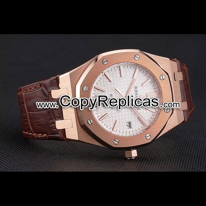 Swiss Audemars Piguet Royal Oak White Dial Gold Case Brown AP5571: Image 2