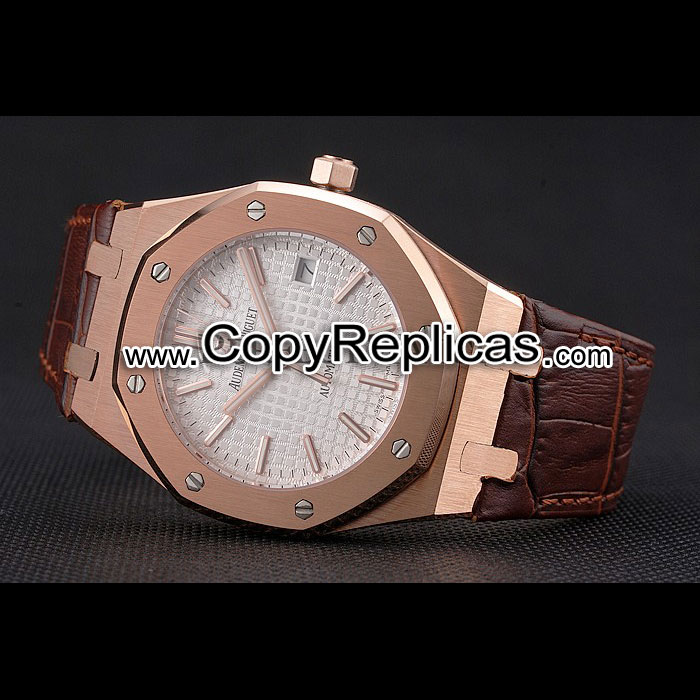 Swiss Audemars Piguet Royal Oak White Dial Gold Case Brown AP5571: Image 3