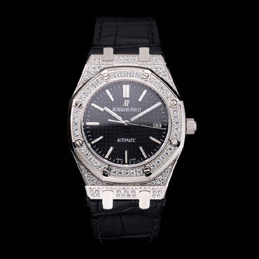 Swiss Audemars Piguet Royal Oak Black Dial Steel Case With Diamonds AP5540