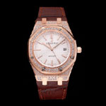 Swiss Audemars Piguet Royal Oak White Dial Gold Case With Diamonds AP5547