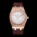 Swiss Audemars Piguet Royal Oak White Dial Gold Case Brown AP5571