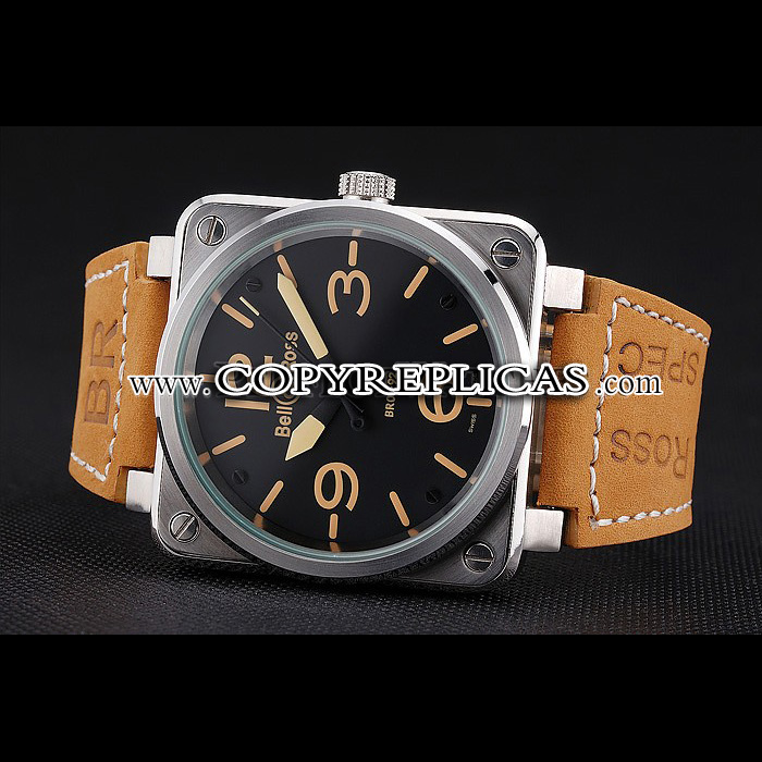 Bell Ross BR 01-92 Black Dial Silver Case Gold Numerals Brown Leather Strap BR5582: Image 2