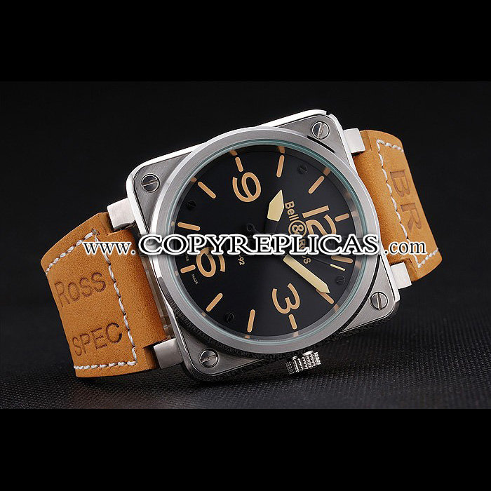 Bell Ross BR 01-92 Black Dial Silver Case Gold Numerals Brown Leather Strap BR5582: Image 3