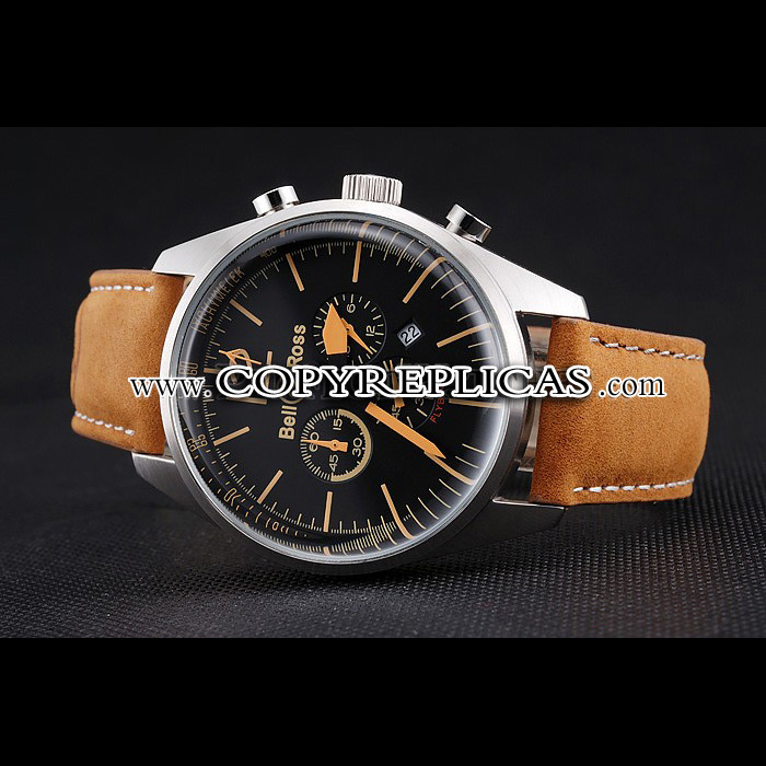 Bell Ross BR126 Flyback Black Dial Silver Case Gold Numerals Brown Suede Strap BR5591: Image 2