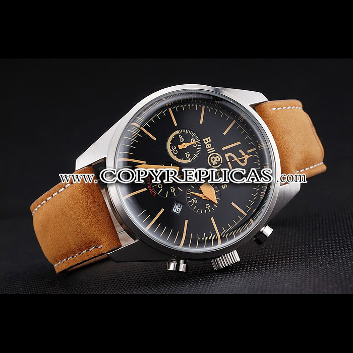 Bell Ross BR126 Flyback Black Dial Silver Case Gold Numerals Brown Suede Strap BR5591: Image 3