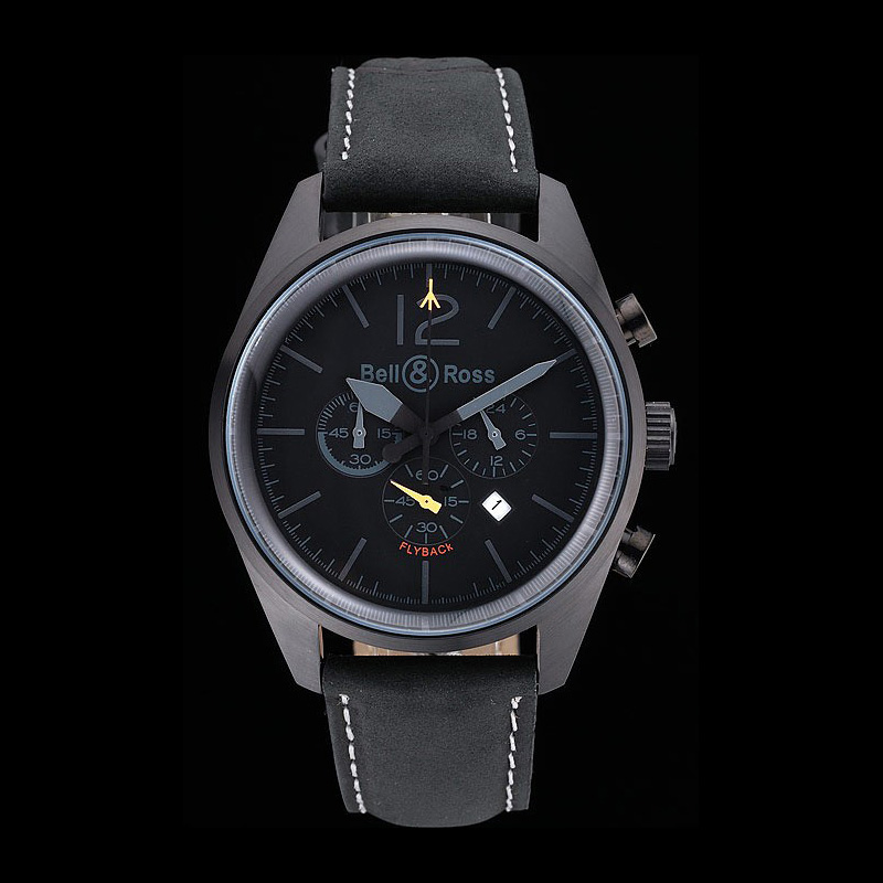 Bell Ross BR126 Flyback Black Dial Black Case Black Suede Leather Strap BR5592: Image 1