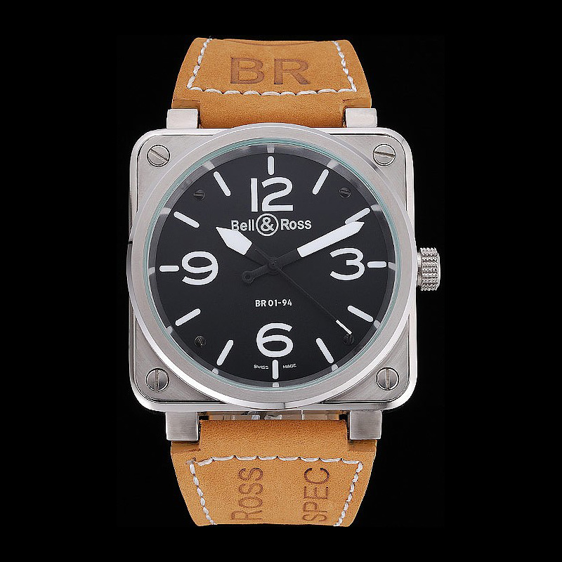 Bell Ross BR 01-94 Black Dial Silver Case Brown Leather Strap BR5609: Image 1