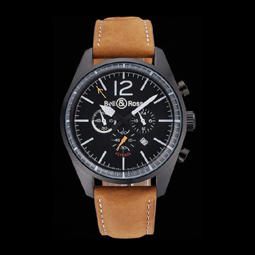 Bell Ross BR126 Flyback Black Dial Black Case Brown Suede Leather Strap BR5593