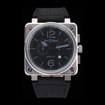 Bell Ross BR 03-94 Black Dial Silver Case Black Leather Strap BR5611