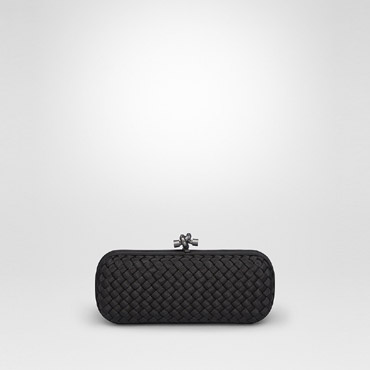 Bottega Veneta stretch knot clutch in nero intreccio faille moire 45207332JW