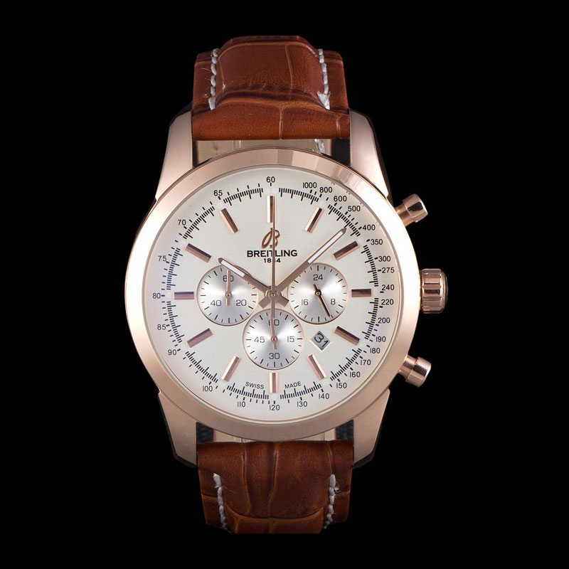 Breitling Transocean White Dial Brown Leather Strap Rose Gold Bezel BL5647: Image 1