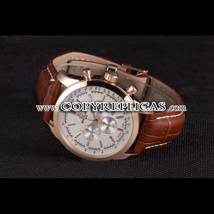 Breitling Transocean White Dial Brown Leather Strap Rose Gold Bezel BL5647: Image 3