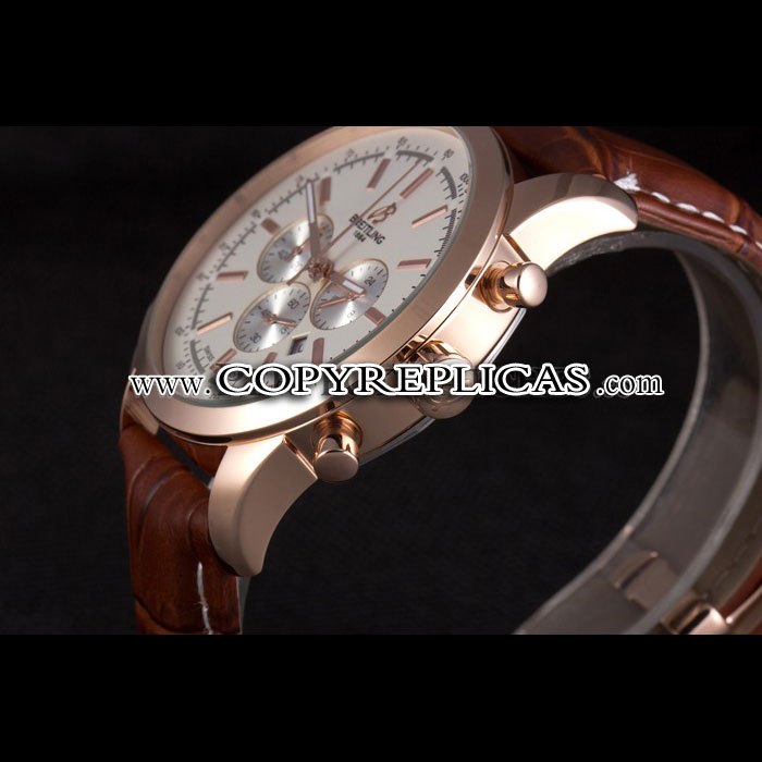 Breitling Transocean White Dial Brown Leather Strap Rose Gold Bezel BL5647: Image 4