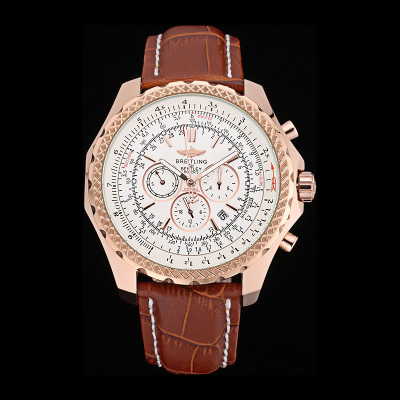 Breitling Bentley Motors Speed Gold Case White Dial Brown Leather Bracelet BL5665: Image 1