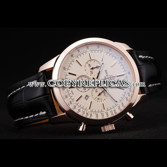 Breitling Transocean White Dial Black Leather Strap Rose Gold Bezel BL5669: Image 2