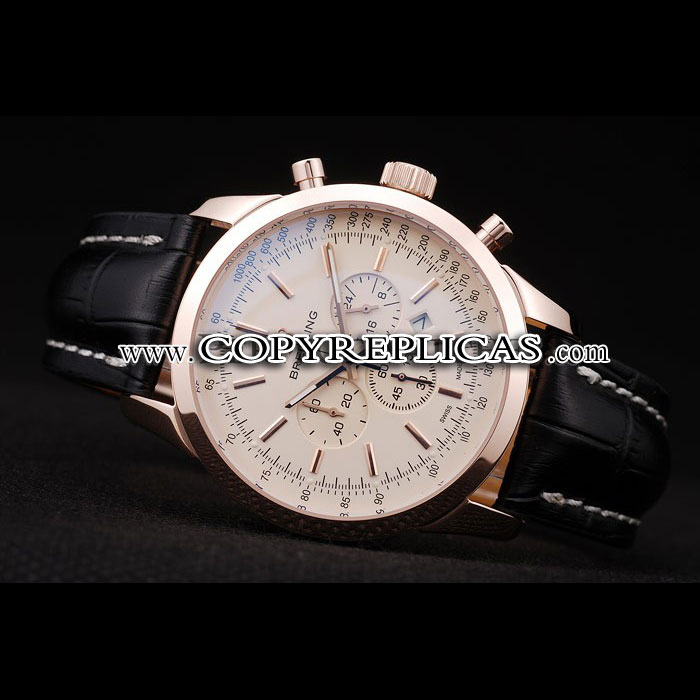 Breitling Transocean White Dial Black Leather Strap Rose Gold Bezel BL5669: Image 3