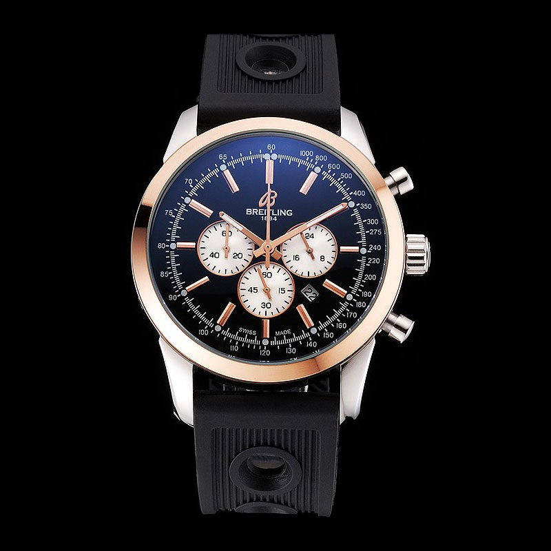 Breitling Transocean Black Dial Black Rubber Strap Rose Gold Bezel BL5670: Image 1