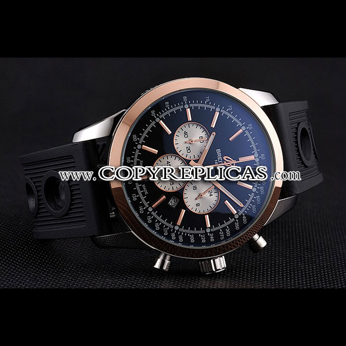 Breitling Transocean Black Dial Black Rubber Strap Rose Gold Bezel BL5670: Image 2