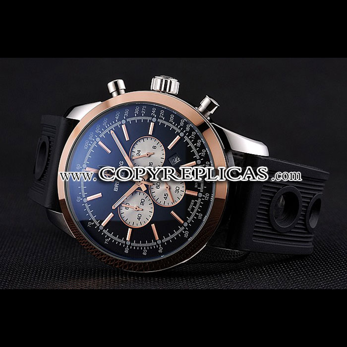 Breitling Transocean Black Dial Black Rubber Strap Rose Gold Bezel BL5670: Image 3