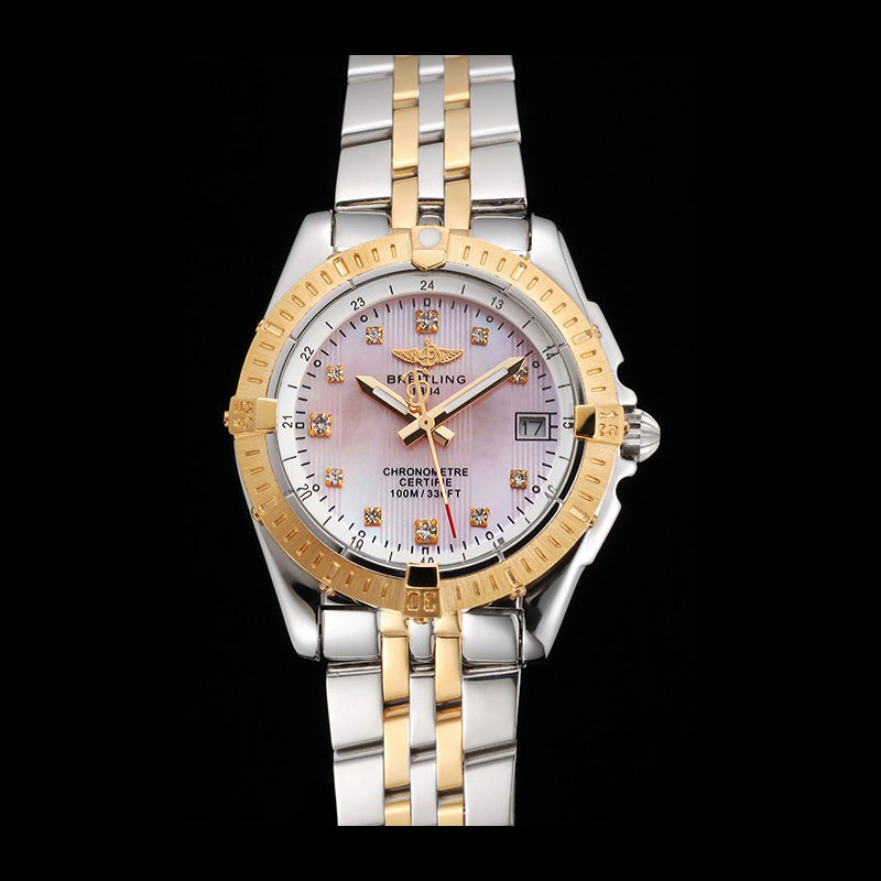 Breitling Colt Lady Pink Dial Diamond Hour Marks Gold Bezel Steel Case Two Tone Bracelet BL5675: Image 1