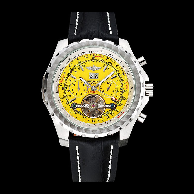 Breitling Bentley Mulliner Tourbillon Yellow Dial Steel Case Black Leather Strap BL5680: Image 1