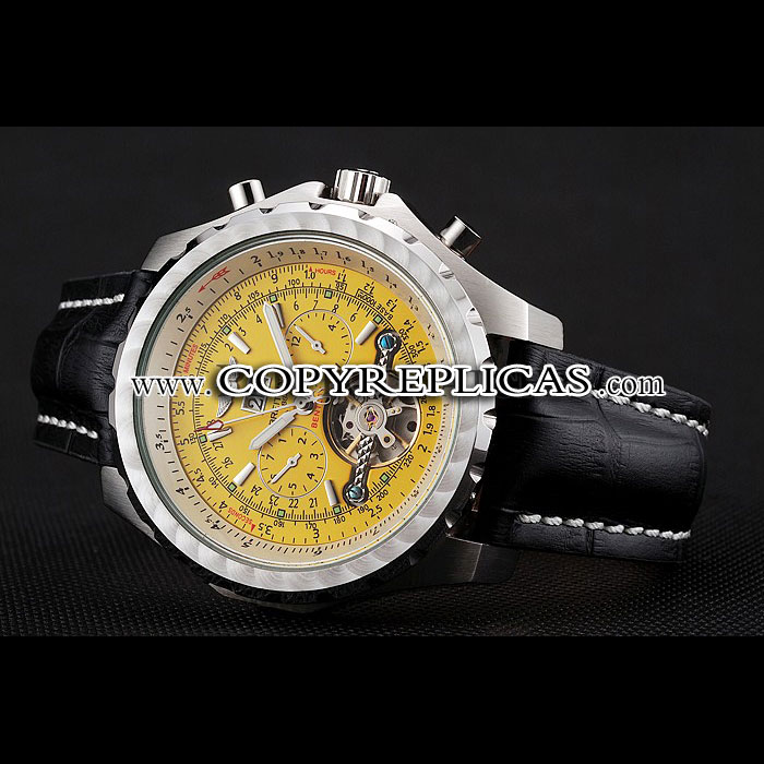 Breitling Bentley Mulliner Tourbillon Yellow Dial Steel Case Black Leather Strap BL5680: Image 3