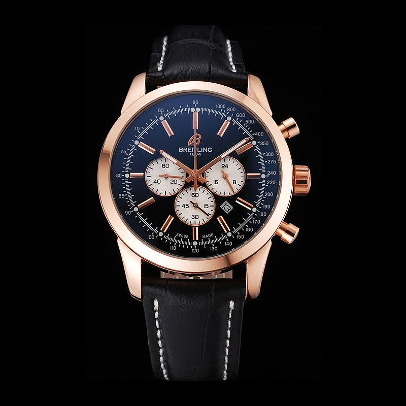 Breitling Transocean Black Dial Black Leather Strap Rose Gold Bezel BL5692: Image 1