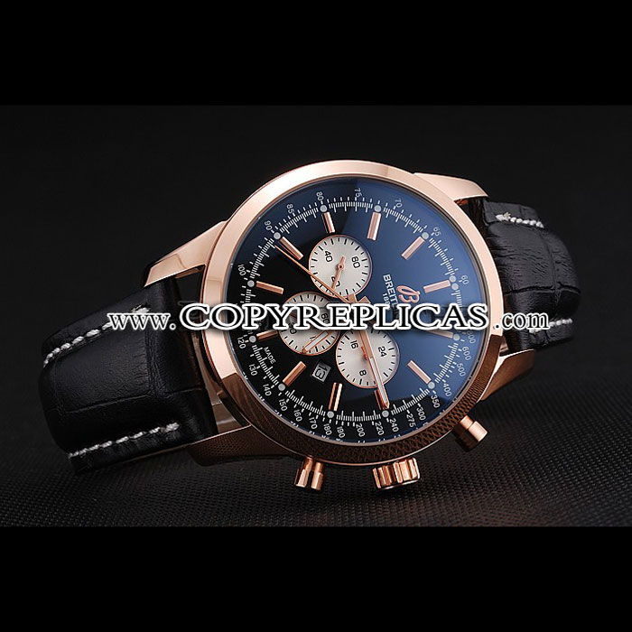 Breitling Transocean Black Dial Black Leather Strap Rose Gold Bezel BL5692: Image 3