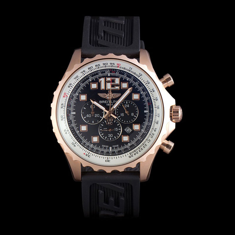 Breitling Navitimer Rosegold Bezel Rubber Strap Black Dial BL5693: Image 1