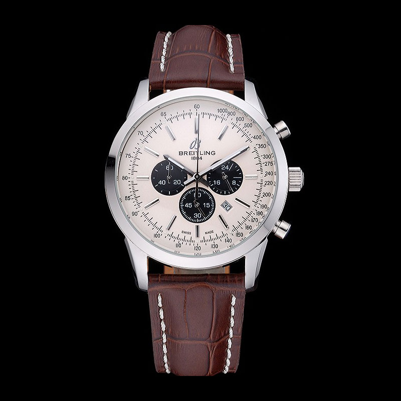 Breitling Transocean Chronograph White Dial Stainless Steel Case Brown Leather Bracelet BL5712: Image 1