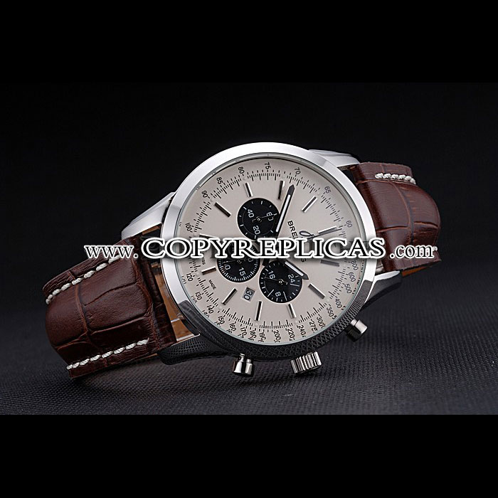 Breitling Transocean Chronograph White Dial Stainless Steel Case Brown Leather Bracelet BL5712: Image 2