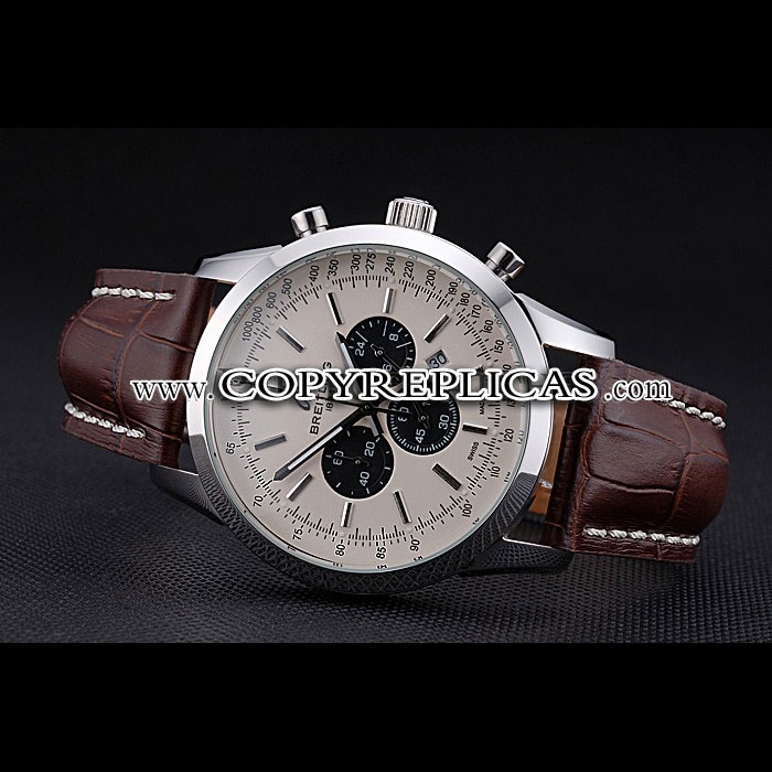 Breitling Transocean Chronograph White Dial Stainless Steel Case Brown Leather Bracelet BL5712: Image 3