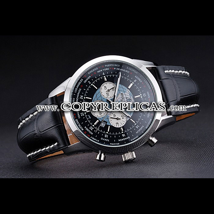 Breitling Transocean Chronograph Unitime Black Dial Steel Case Black Leather Bracelet BL5733: Image 2