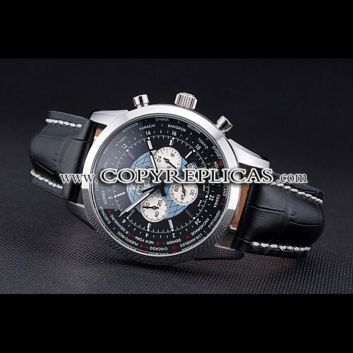 Breitling Transocean Chronograph Unitime Black Dial Steel Case Black Leather Bracelet BL5733: Image 3