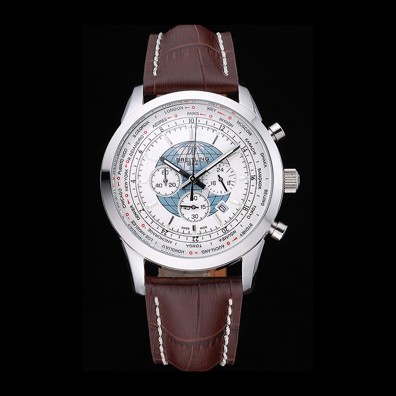 Breitling Transocean Chronograph Unitime White Dial Stainless Steel Case Brown Bracelet BL5748: Image 1