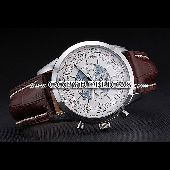 Breitling Transocean Chronograph Unitime White Dial Stainless Steel Case Brown Bracelet BL5748: Image 2