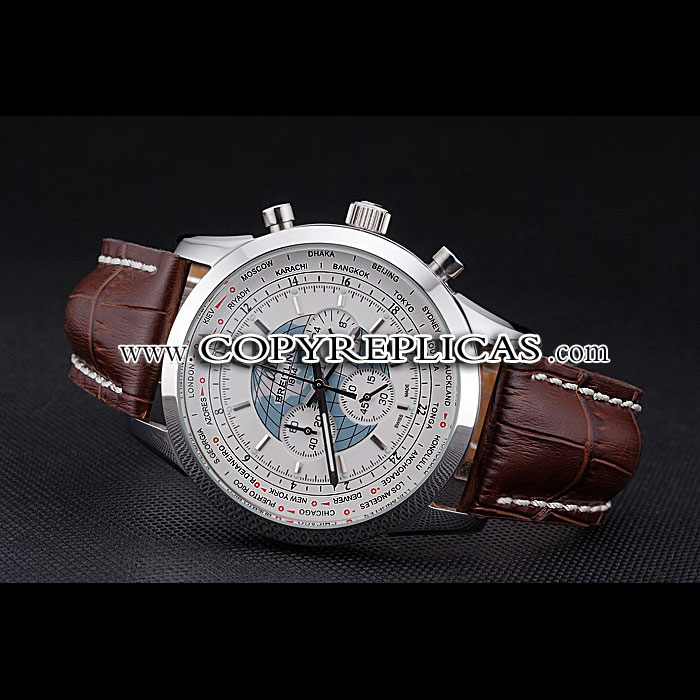 Breitling Transocean Chronograph Unitime White Dial Stainless Steel Case Brown Bracelet BL5748: Image 3