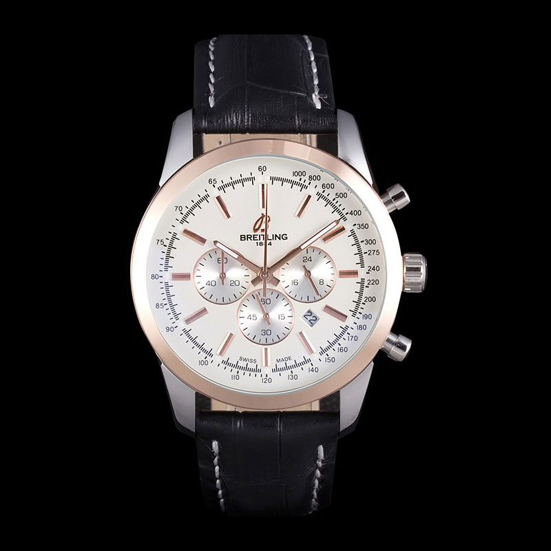 Breitling Transocean White Dial Black Leather Strap Rose Gold Bezel BL5754: Image 1