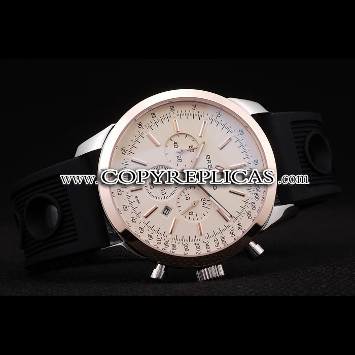 Breitling Transocean White Dial Black Rubber Strap Rose Gold Bezel BL5765: Image 2