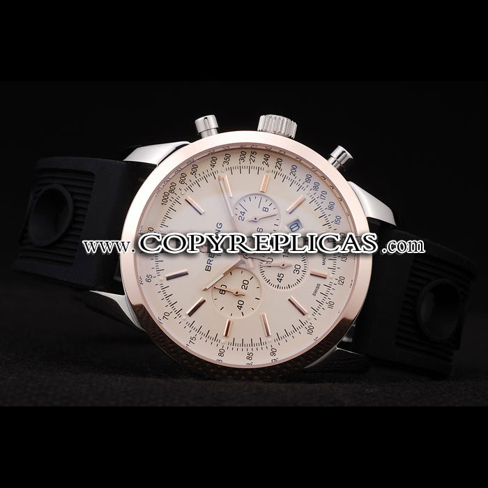 Breitling Transocean White Dial Black Rubber Strap Rose Gold Bezel BL5765: Image 3