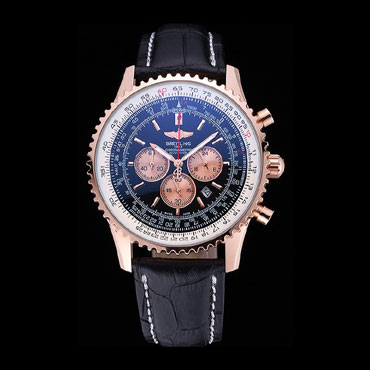 Breitling Navitimer 01 Black Dial Rose Gold Case Black Leather Bracelet BL5635